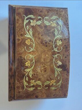 Splendid Music Box Brown Jewelry Box with Gold Floral Accents